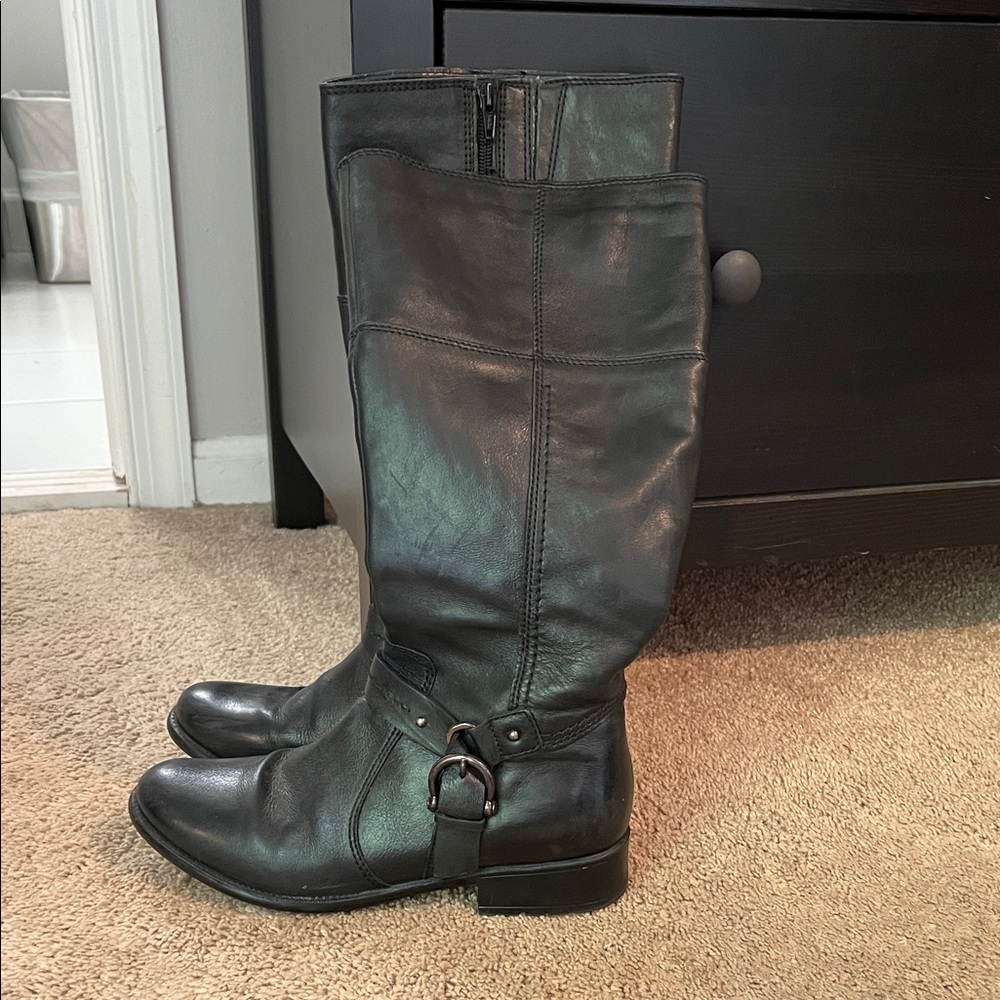 Clarks Black Leather Knee-High Boots